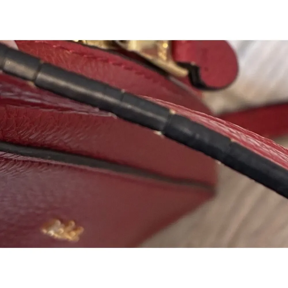 Lauren Ralph Lauren Red Pebbled Vegan Leather Camera Crossbody Purse Gold Logo